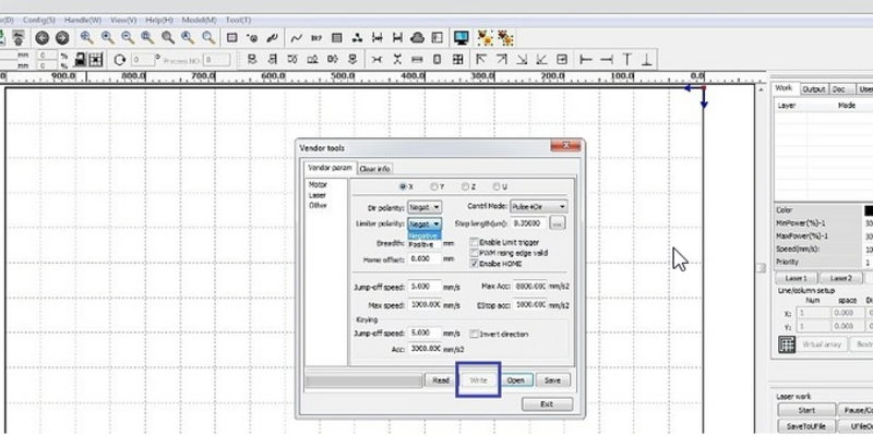 Меняем полярность в программе LaserWork (RDWorks)