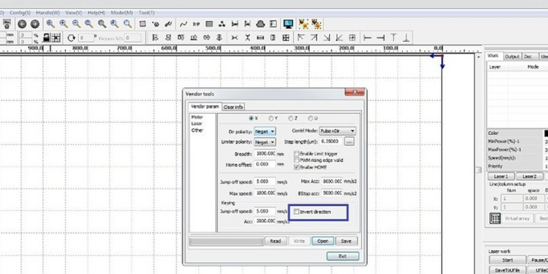 Меняем полярность в программе LaserWork (RDWorks)